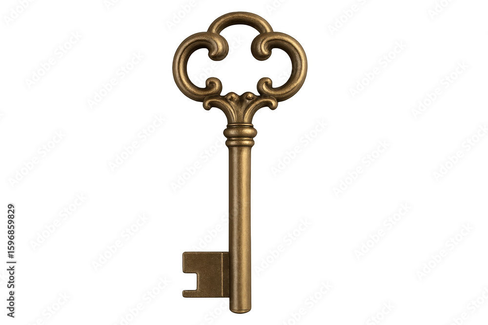 Poster old ornate key featuring intricate details and a transparent background, symbolizing security and ac