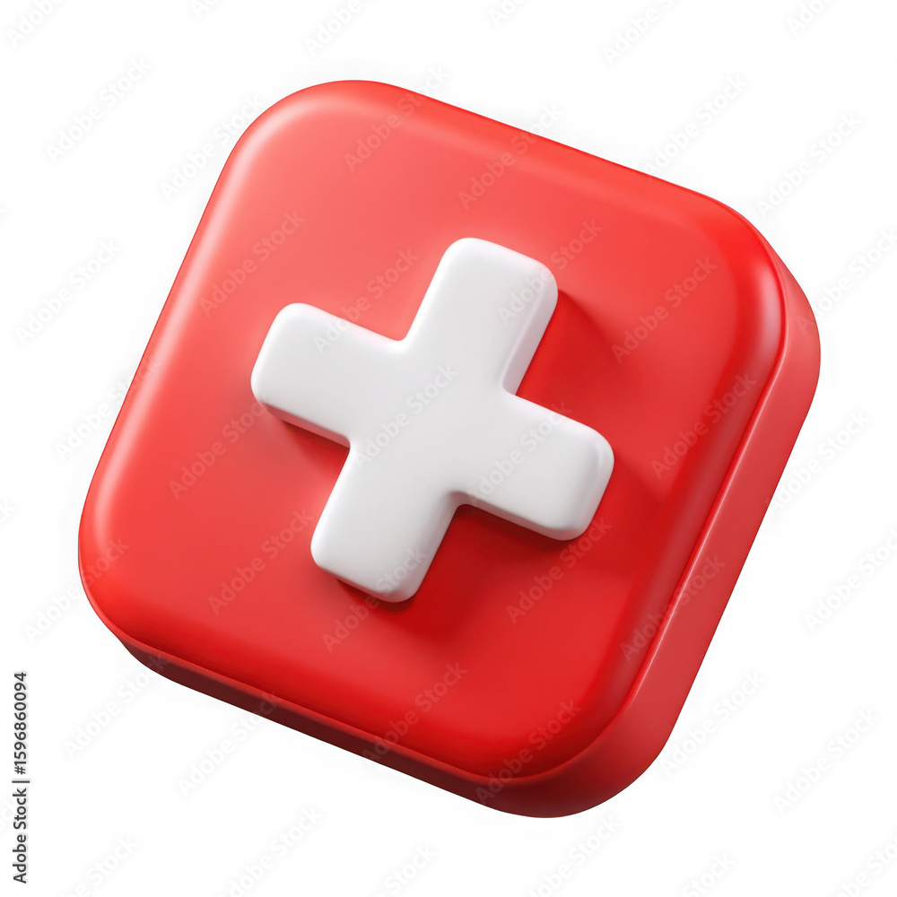 Poster red square with white cross symbol isolated on transparent background