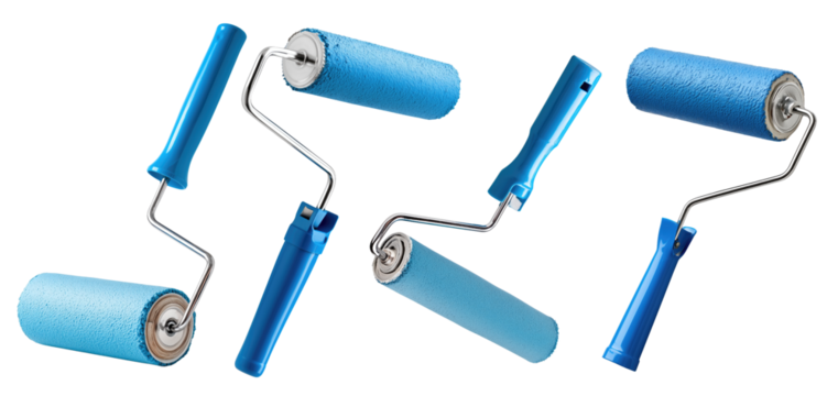 Blue paint rollers isolated on transparent background — tools for renovation, DIY home improvement and wall painting concept - Powered by Adobe