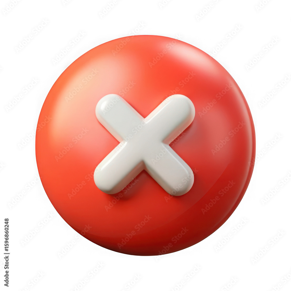 Poster 3d red circle with white cross symbol isolated on transparent background