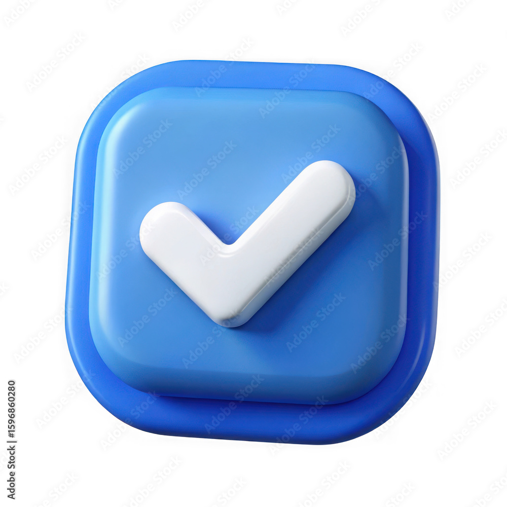 Poster 3d blue check mark icon with rounded square isolated on transparent background