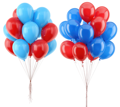 Bunch of red and blue balloons floating isolated on transparent background — celebration, party and festive decor concept