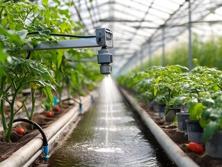 Automated Greenhouse Irrigation System Watering Tomato Plants Efficiently Modern Agriculture Technology