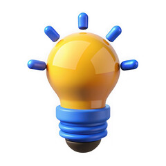 Bright idea lightbulb symbol with blue accents isolated on transparent background