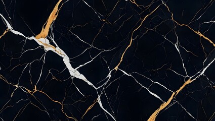 Abstract Marble Texture with Gold and White Veins on Black Background