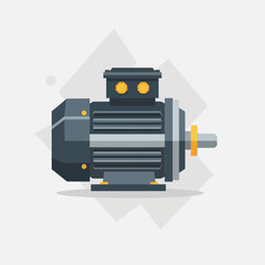 Electric motor illustration dark gray with yellow details on a light background.