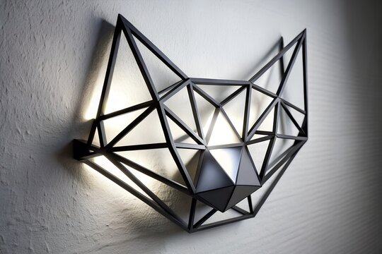 A modern, geometric black cat head wall lamp creates a stylish and artistic lighting fixture. - Powered by Adobe
