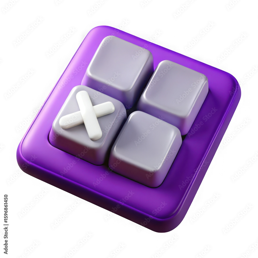 Poster 3d rendered purple calculator button with x symbol isolated on transparent background