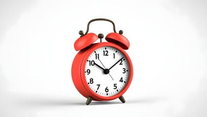 Vintage Red Alarm Clock on White Background
