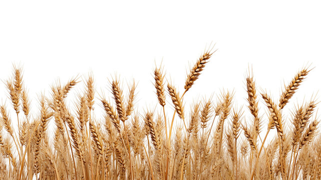 Golden wheat ears in field isolated on transparent background &mdash; harvest, grain and agriculture concept