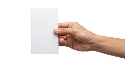 Hand holding blank paper isolated on transparent background