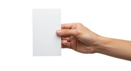 Hand holding blank paper isolated on transparent background