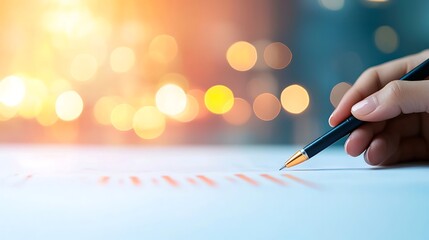 Hand writing on paper with bokeh lights background