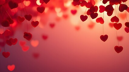 Romantic Background with Hanging Hearts - Valentine's Day Concept