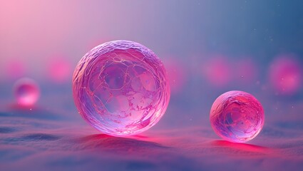 Abstract Pink Crystal Spheres on a Desert Landscape - Futuristic Digital Art