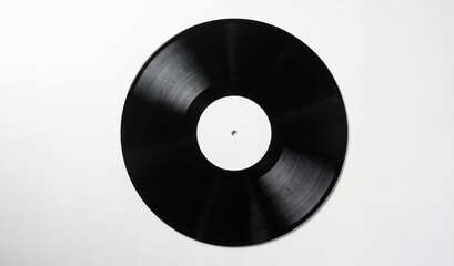 Obraz premium Black vinyl record player on gray background. Record player design is intricate with white record and black speaker. Studio shot of analog music equipment