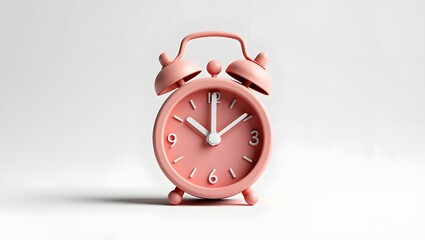 Pink Vintage Alarm Clock on White Background