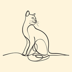 Cat continuous line drawing. One line vector drawing.
