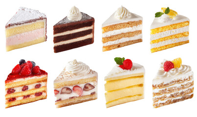 Assorted cake slices displayed