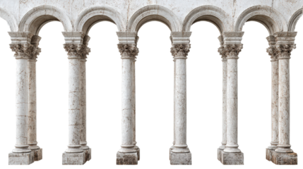 Row of Stone Arches and Columns on Transparent Background for Architectural Designs
