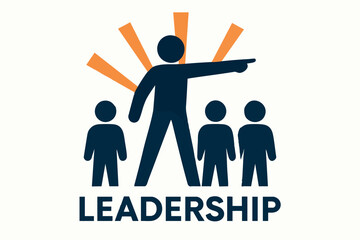 Flat vector concept of leadership with person guiding group and light rays behind, isolated on white