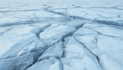 Fototapeta premium Cracked ice surface with light reflections, icy transparent crystals. Fragile, delicate, complex, intricate, sharp, fragile, fragile beauty, crystal clarity, glace, shine, brilliance, aesthetic,