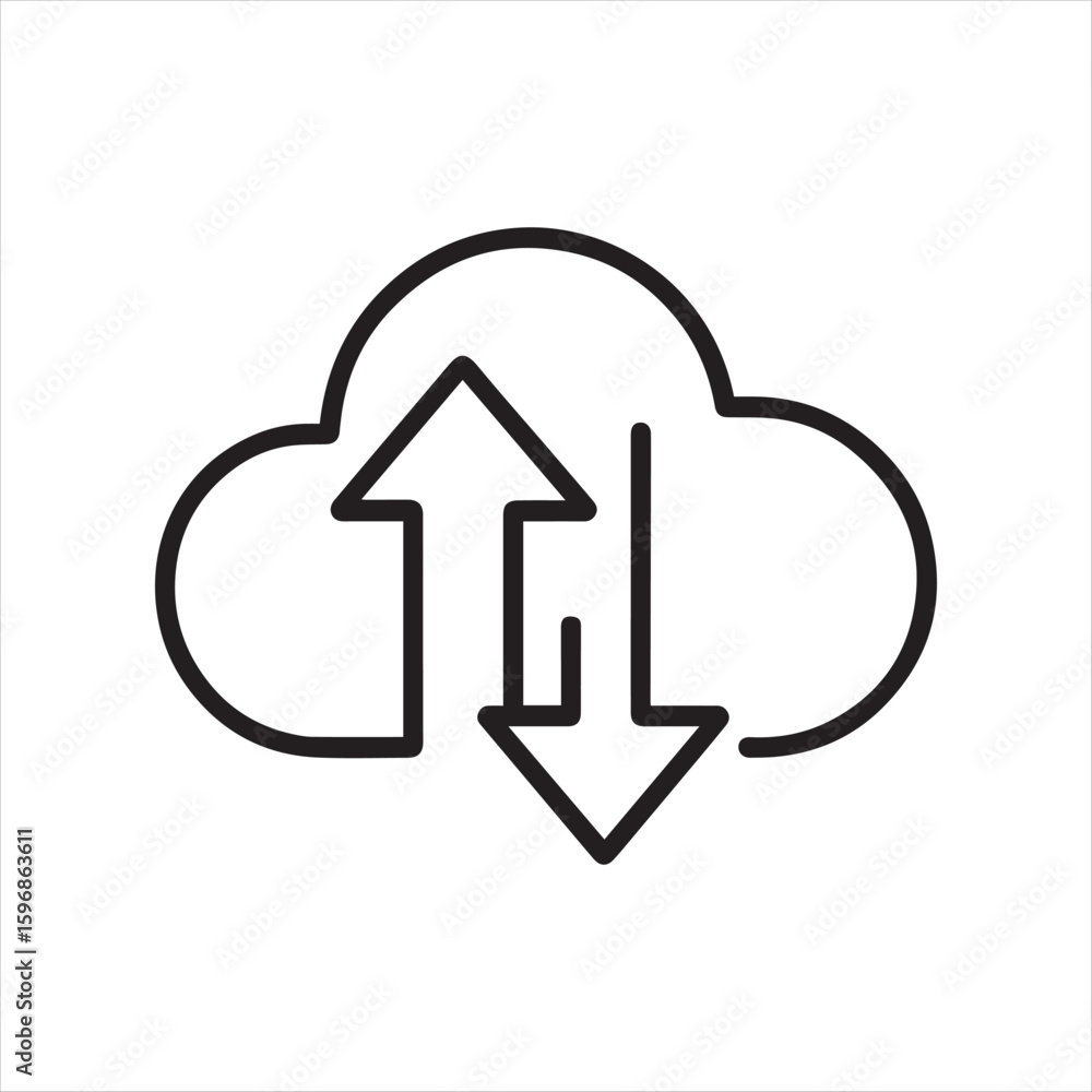 Fototapete Cloud Data Transfer Illustration for Technology and Internet Concepts Featuring Upload and Download Arrows, representing modern data management and seamless connectivity