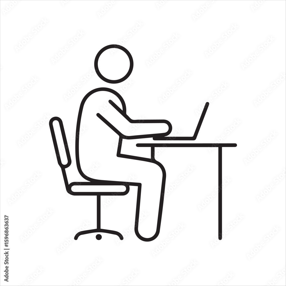 Fototapete person using a laptop at a desk icon simple line art style office worker using computer at workplace