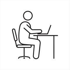 Person Using a Laptop at a Desk Icon Simple Line Art Style Office Worker Using Computer at Workplace Technology Theme