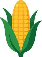 Flat vector corn cob with husk leaves and yellow kernels