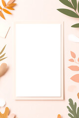 Elegant blank canvas surrounded by paper cutouts. Perfect for presentations, social media, or website mockups.
