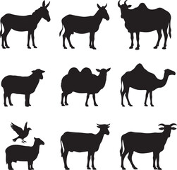 Animal, Icon, Set, Nativity, Christmas, Religion, Farm, Biblical, vector, silhouette