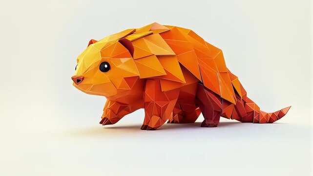 Geometric pangolin 3d render with triangular facets, colorful digital artwork