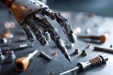 Futuristic Robotic Hand Precision Engineering Technology Closeup Detail