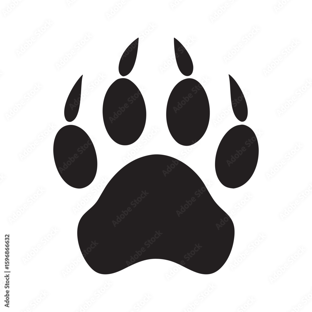 Poster a stylized bear paw print silhouette rendered in a clean vector graphic suitable for various design 