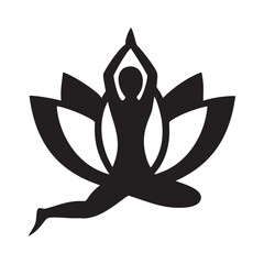 Elegant silhouette of a lotus flower with a stylized human figure in a serene yoga pose perfect for wellness and meditation branding