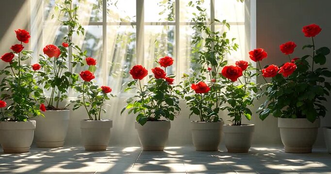 Red roses by window