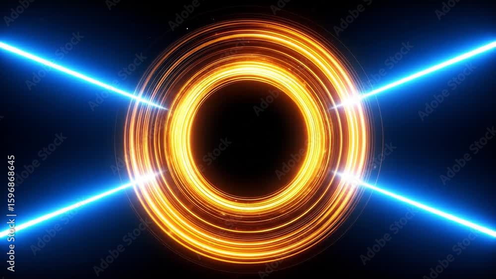 Poster abstract dynamic circle with neon lines, futuristic visual effect