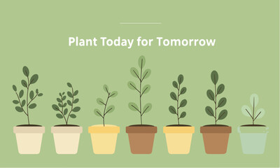 Fototapeta premium Flat Illustration Set Of Growing Plant In Colorful Pots For Sustainability Concept Suitable For Posters And Infographics Flat Design Style