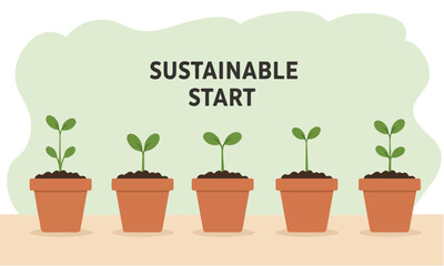 Flat Illustration Set Showing Plant Development Stages In Soil Pots Suitable For Environment Campaigns Flat Design Style