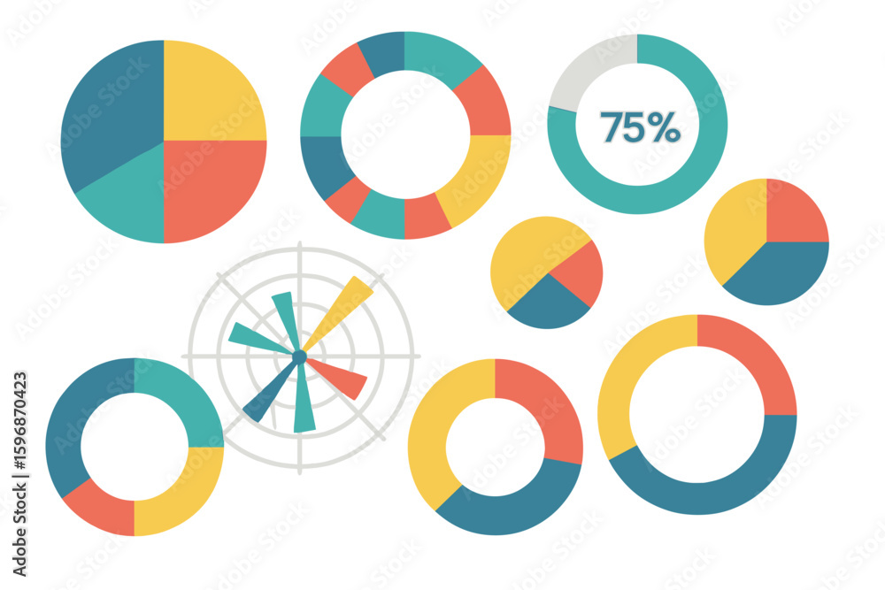 Poster infographic elements including pie chart sets, business elements, and statistical numbers are provid