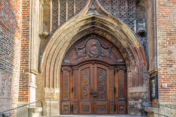 Architectural detail of the facade of the Frauenkirche (Munich Cathedral), Germany