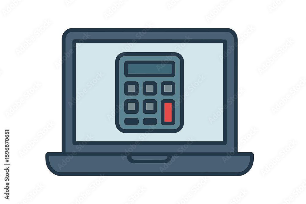 Poster vector illustration of a laptop displaying a calculator on its screen in a flat design style