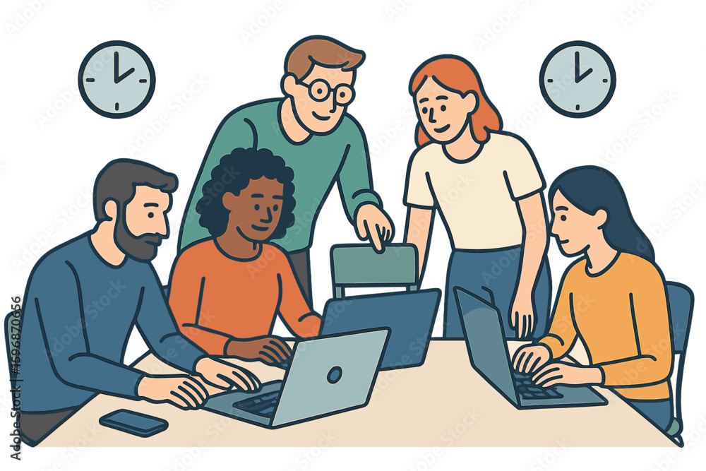Poster the concept of a digital agency is depicted through an isometric vector illustration of a team build