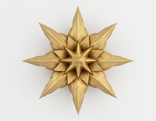 Golden star ornament, decorative geometric shape, bronze metal, intricate design, eight points, symmetrical, glow, simple, art element, emblem, symbol, pattern, texture, object, close-up, gold,