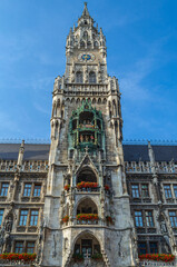 Fototapeta premium View of the Munich town hall, Bavaria, Germany, neo-Gothic building