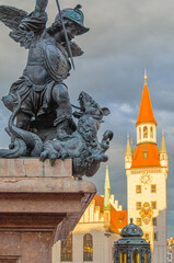 Statue of Putto fighting a dragon in Munich, Germany