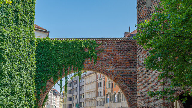 Medieval Sendling Gate in the historic old town of Munich, Germany