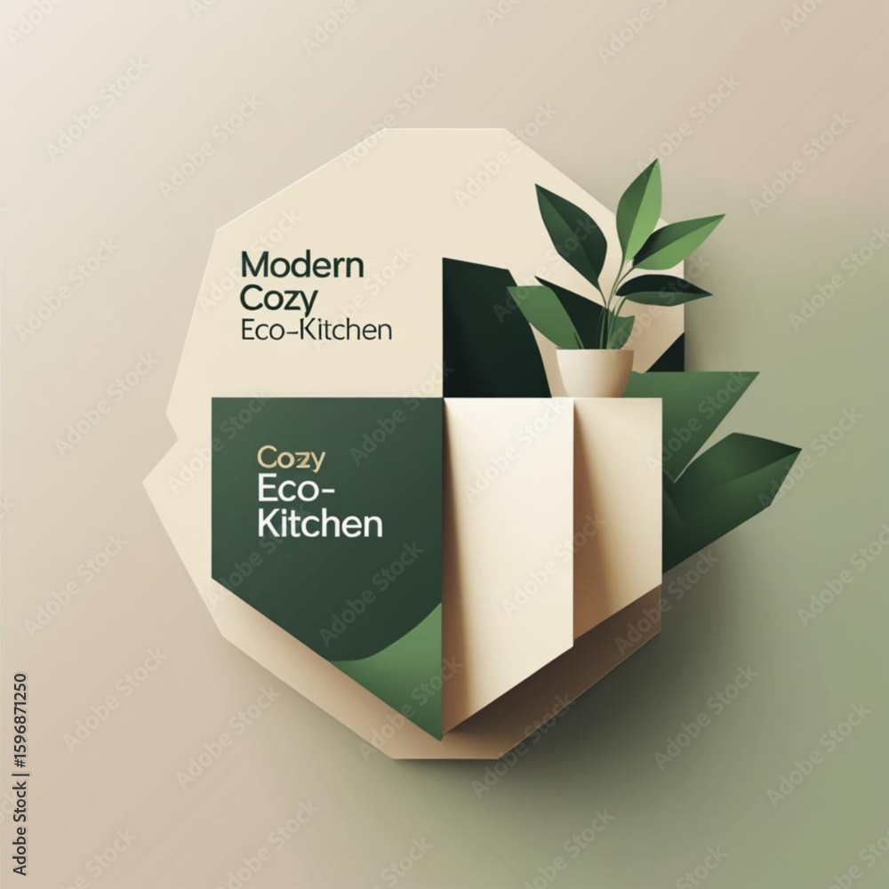 Poster geometric presentation with plant and text elements in muted tones and modern design concept style v