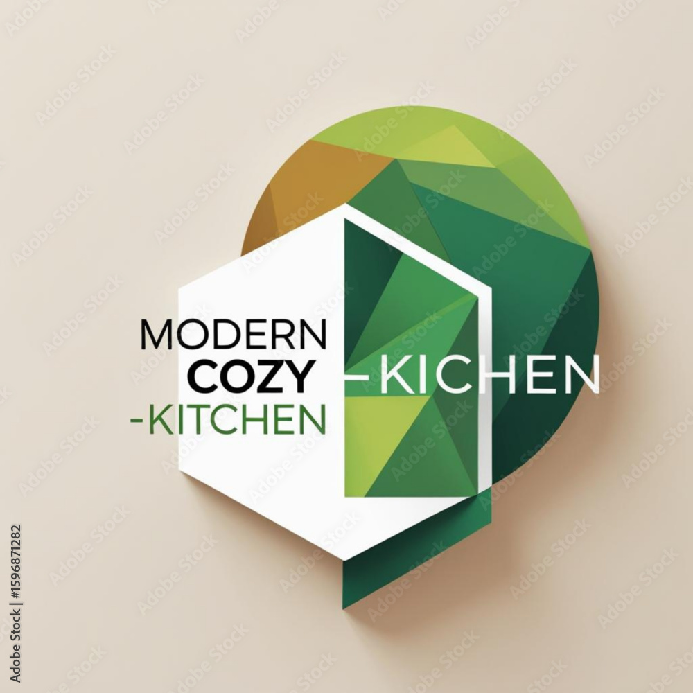 Poster Geometric design featuring hexagon shape with green polygonal circle and text overlay displaying modern theme elements